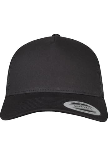 Image of FLEXFIT Trucker Cap, Classic Trucker Hat, Baseball Trucker Cap with 5-Panel and Mesh Back, Adjustable Baseball Hat with Plastic Closure, Headwear, Unisex, Colour: Black, Size: One Size