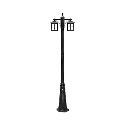 Image of European Style Waterproof Double Lamp Post 200cm Black Aluminum Column RustProof Outdoor Street & Garden Light Perfect for Patios Walkways & Pathways.