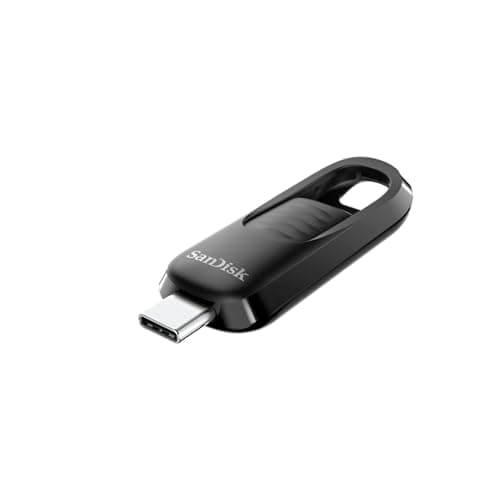Image of SanDisk 128GB Ultra Slider USB Type-C flash drive, USB stick, memory stick with fast performance, up to 400 MB/s read speeds, USB 3.2 Gen 1, retractable connector, keyring, Black