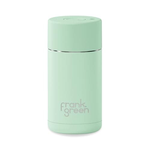 Image of frank green Insulated Travel Mug for Cold Or Hot Drinks - 355ml/12oz Reusable Coffee Cup with Push-Button Lid, Ceramic Lined, Triple Wall Vacuum - Mint Gelato Green