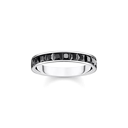 Image of Thomas Sabo Women Ring Black Stones pavé Silver 925 Sterling Silver, Blackened TR2358-643-11