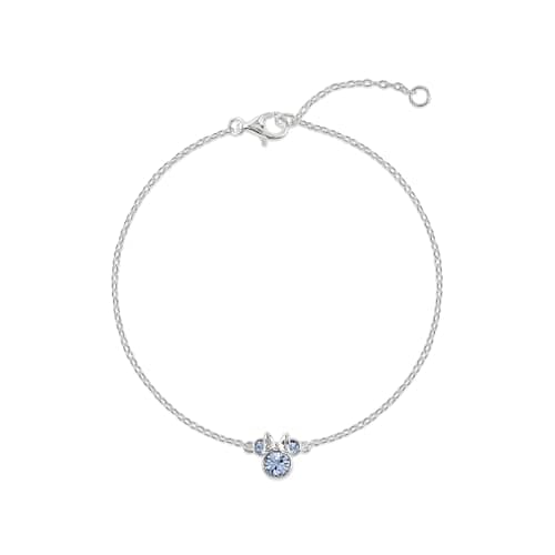Image of Disney 925 Sterling Silver Minnie Mouse December Birthstone Bracelet, 6.75 Inch with 1 Inch Extender