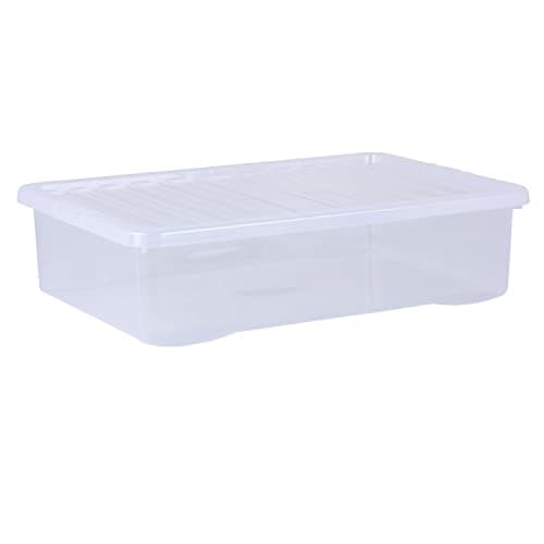 Image of Wham Crystal 4 x 46L Stackable Plastic Storage Boxes with Lids | Ideal for Home, Office, Toys & More | Large Boxes | Made in UK - Clear