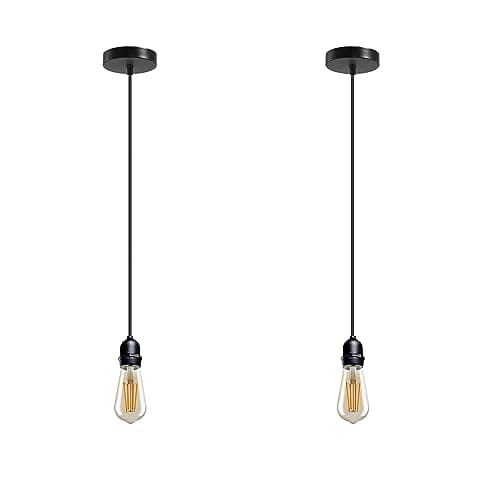 Image of LEDSone 2 Pack IP65 Waterproof Pendant Light E27 – Industrial Vintage Ceiling Lamp Holder Kit 95cm Adjustable Cable Indoor Outdoor Hanging Light for Garden Patio Kitchen, Dimmable Compatible