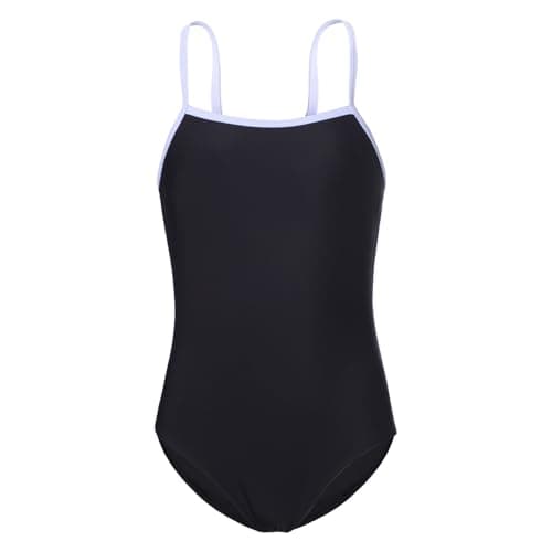 Image of BBXWANG Girls One Piece Swimsuit Girls Swimming Costume Bathing Suit with Adjustable Straps for Practice and Competition (UK, Age, 11 Years, 12 Years, Regular, Black)