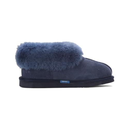 Image of TruClothing Women's Sheepskin Suede Comfort Slip-On Bootie Slippers - Navy 4
