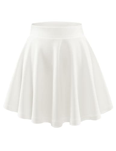 Image of DRESSTELLS White Women's Skirts Stretchy High Waist Basic Flared Flowy A-Line Golf Skater Mini Skirt White XL
