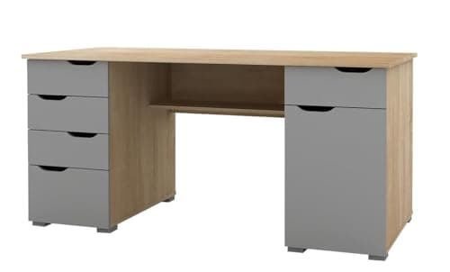Image of Alphason,AW1374LO,Kentucky Sturdy Wood Effect desk - Light Oak and Grey Gloss,Light Oak and Grey Gloss,750x1600x670mm