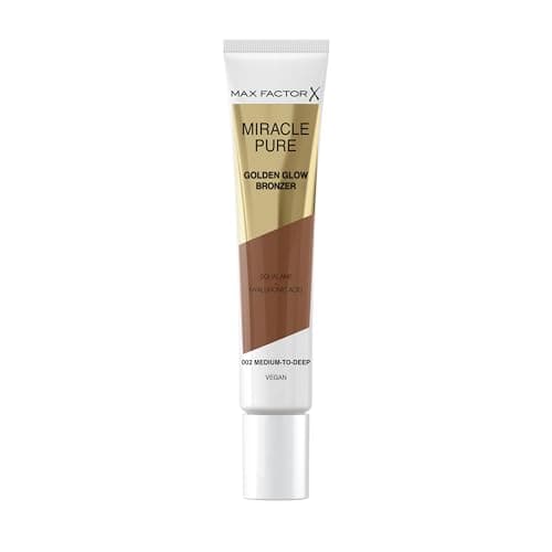 Image of Max Factor Miracle Pure Golden Glow Liquid Bronzer 002 Medium to Deep, Sun-Kissed Skin All Year Round, Infused with Hylauronic Acid & Squalene, Creamy Formula, Vegan