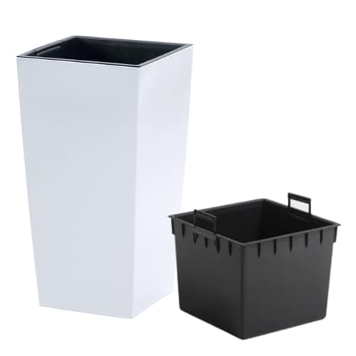 Image of B2C Tall Planter Plant Pot Flower with Insert Indoor Outdoor Garden Patio Home Large Plastic With insert (White, H32.5cm W17cm)