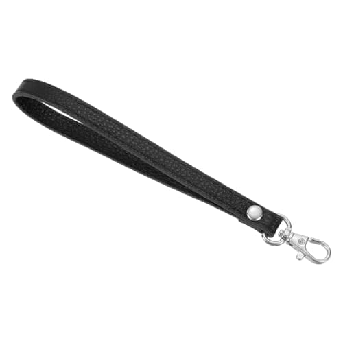 Image of sourcing map Leather Wristlet Strap, 190mm/7.48" Hand Wrist Lanyard Leather Replacement Wrist Strap for Clutch Wallet Keychain Bag DIY (Black, Silver)