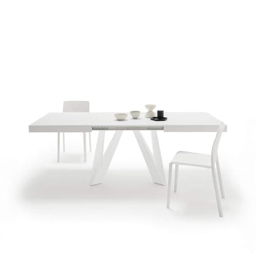 Image of Mobili Fiver, Romina Extendable Table 140(220) x90 cm, White with White Iron Legs, Made In Italy