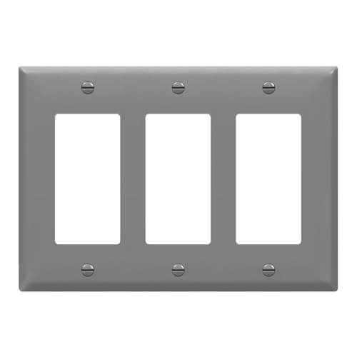 Image of ENERLITES Decorator Wall Plate, Light Switch or Receptacle Outlet Cover, Gloss Finish, Size 3-Gang 4.50" H x 6.38" L, 8833-GY, Gray