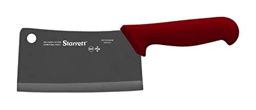 Image of Starrett Chef's Cleaver Knife - BKR509-6 Wide Rectangular 6" (150mm) Professional Kitchen Knife Blade - Red Handle Ultra Sharp Vegetable & Meat Butcher Cleaver