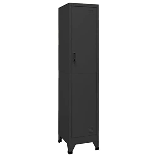 Image of kithwjll Locker Cabinet Anthracite Steel 38 x 45 x 180 cm with Lockable Door, Air Vents, Name Plate Holders, Hanging Rail, Shelf, Versatile Office Cabinet and Storage Cabinet
