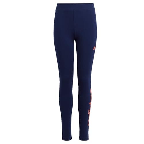 Image of adidas Girl's Essentials Linear Logo Cotton Tights, dark blue/semi coral fusion, 7-8 Years