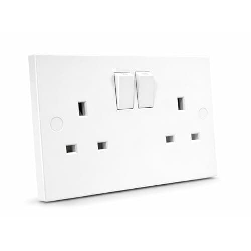 Image of SHP Electrical® 13A Two Gang Double Square Edge Wall Outlet White 13A 2 Gang Switched Socket Wall Plug Outlet