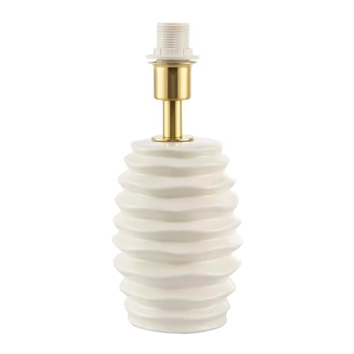 Image of Happy Homewares Modern Off-White Gloss Ceramic Table Lamp Base with Rippled Grooves | Satin Gold Plated Lamp Holder | 24cm x 11cm