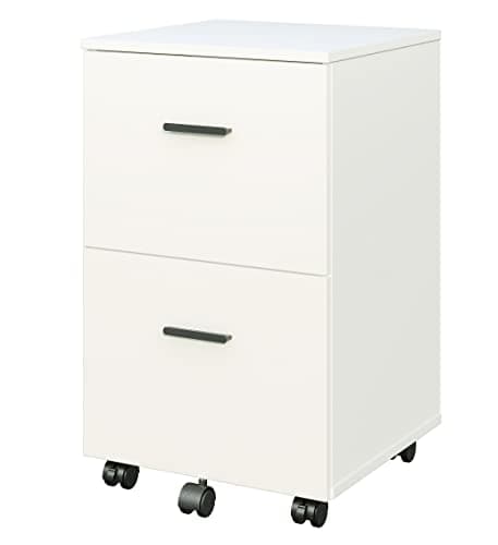 Image of Panana Mobile File Cabinet with 2 Drawers, Wooden Small Filing Organizer Office/Home (White)