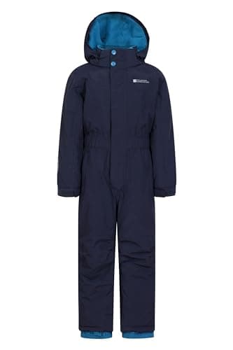 Image of Mountain Warehouse Cloud Kids Snowsuit - Waterproof, Adjustable, One Piece Jumpsuit, Fleece Lining, Girls & Boys - Ski, Winter Navy Kids Size 3-4 Years