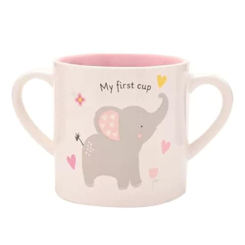 Image of Widdop & Co Ceramic Baby Mug - First Cup Keepsake Gift for Baby Girls & Newborns - Elephant Design - Toddler Drinking Cup with Double Handles