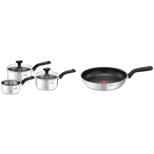 Image of Tefal 3 Piece Comfort Max, Stainless Steel Saucepan Set, Silver & Comfort Max, Induction Frying Pan, Stainless Steel, Non Stick, 30 cm