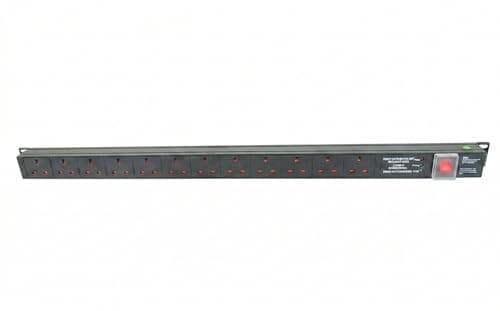 Image of Dynamode 12 Way Vertical 16A Commando Surge Protected PDU – 13A UK Switched Rack Mount Power Distribution Unit, 4000W, 2m Cable – For Server & Data Cabinets