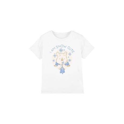 Image of Winnie The Pooh Boys Am Snow Cute Unisex Kids T-Shirt, White, 5-6 Years UK