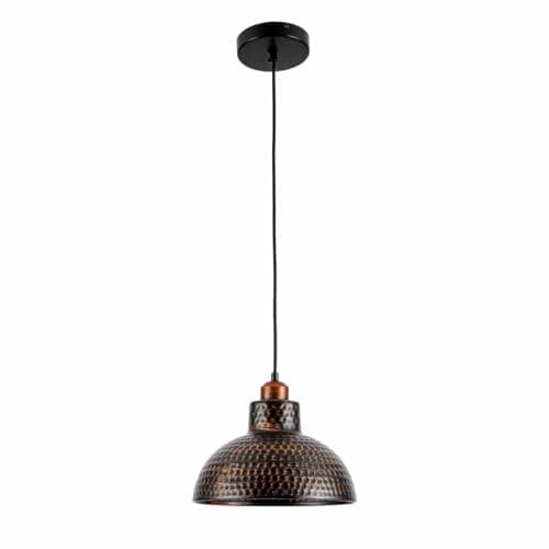 Image of TEKLED Black Copper Brush Effect Metal Golden Hammer Dome Ceiling Light | E27 Edison Screw Bulb Base | Vintage Retro Design Pendant Light | Bar Kitchen Dining Room Coffee Shop (Bulb not Included)