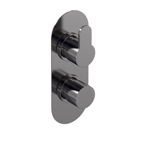 Image of nuie ARV7TW02 Arvan Modern Bathroom Round Concealed Twin Thermostatic Shower Valve with Diverter-Two Outlets, Brushed Pewter