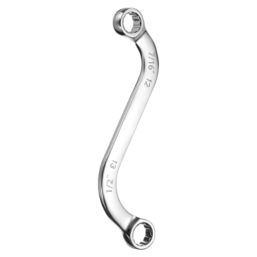 Image of sourcing map 7/16" x 1/2" 12-Point S-Style Box Wrench Double End S-Shaped Wrench Chrome Plated Alloy Steel S Box Wrenches for Home Auto Bike Repair Machine Maintenance, Silver