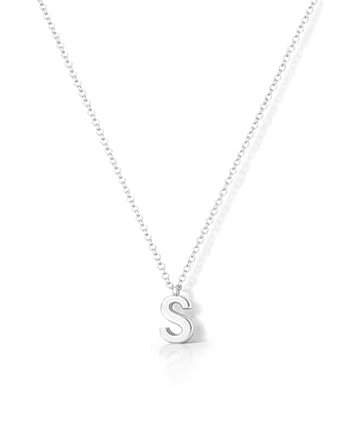Image of HANLI Silver Initial Necklaces for Women Teen Teenage Girls – S925 Sterling Silver Letter S Initials Name Personalised Necklace Dainty Cute Trendy Girls Birthday Christmas Gifts Jewellery