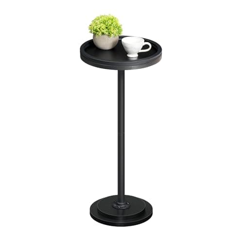 Image of HOOBRO Round Side Table, Small Bedside Table, Drink Tables, Accent Round Table with Pedestal, Coffee Martini Tables Compact Corner Sofa Tables for Small Space, Black EBB168BZ01