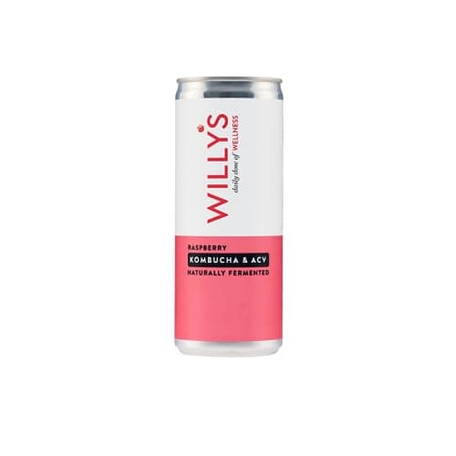 Image of WILLY'S Raspberry Kombucha & Apple Cider Vinegar - Probiotics For Detox & Gut Health - Vegan & Gluten Free - 12 x 250ml - Sustainable ACV