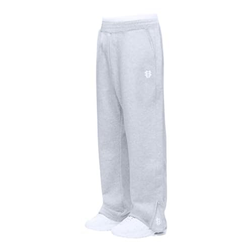 Image of Silver White Joggers for Men UK Tracksuit Jogging Bottoms Straight Leg Open Hem Joggers Uncuffed Elastic Waist Drawstring Sweatpants Workout Gym Track Pants Casual Fleece Winter Trousers Dark Gray XL