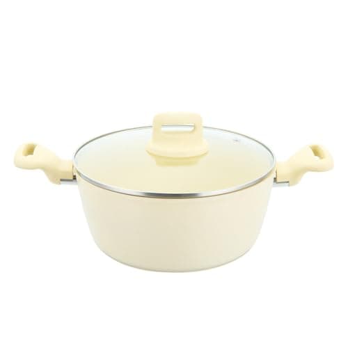 Image of Stockpot with Lid Non Stick Cooking Pots with Tempered Glass Lid Induction Base Aluminum Casserole Pot for Cooking Soups & Brew Boiling Stews Pots (Cream, 28cm Stock Pot)