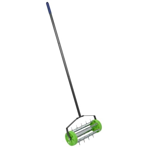 Image of Harbour Housewares Rolling Lawn Aerator - Heavy Duty Manual Garden Tool with Spiked Drum - 40cm x 1.4m Grass Aeration Roller for Soil, Turf, Lawn Care, Gardening & Scarifying - Green