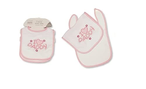Image of KAM LABELZ Baby Girl Boy 2 Pack Bibs Dribble Feeding| Cute Embroidery I Love Mummy, I Love Daddy| Double Terry, Easy Fastening| Suitable from Birth| Light Weight, Soft, Washable (Pink- I Love Daddy)