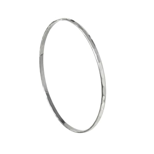 Image of TreasureBay 925 Sterling Silver Bangle Bracelet for Women – 65mm Solid Round Bangle in Hammered, Diamond-Cut or Pattern Design (Hammered)