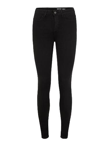 Image of Noisy may NMCALLIE Women's Skinny Fit Jeans, High Waist Denim Stretch Trousers, Black Tapered Trousers, Colours: Black, Size: 31W / 30L, Z-Length: L30, Black Denim, L