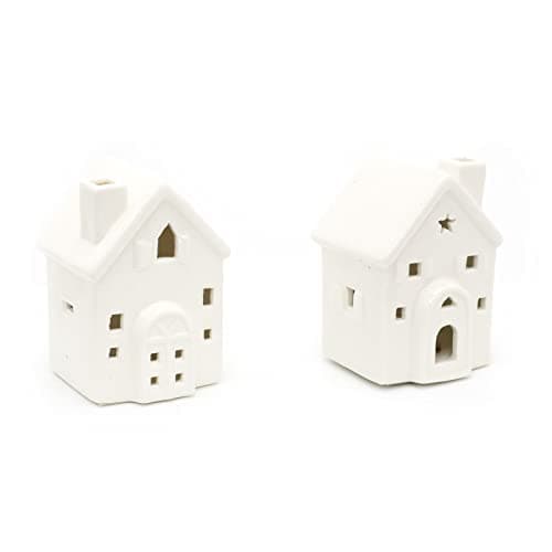 Image of Carousel Home Pack 2 of Mini LED White Ceramic Houses | Christmas Village Light Up Houses | Festive Night Light Decorations - Design Varies