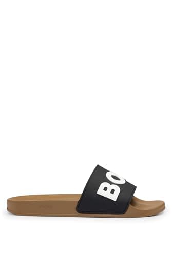 Image of BOSS Mens Kirk Slid Rubber slides with raised logo detail Size 6