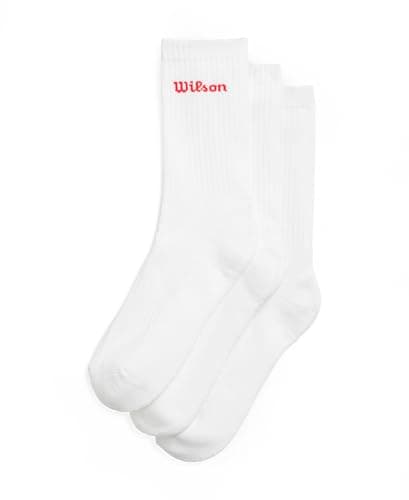 Image of Wilson Crew Logo Socks 3 Pack, Feature a Seamless Toe, Arch Support and Superior Cushioning, Made from Breathable Knit With an Odour Control Finish, Colour: Bright White, Size: S