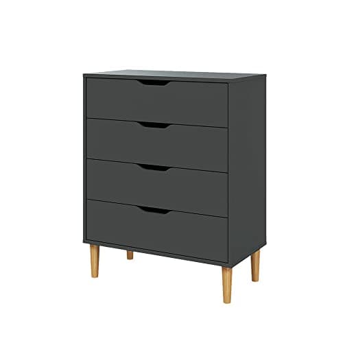 Image of Panana Chest of Drawers, Wood 4 Drawers Cabinet Storage Organiser Unit with Wooden Legs for Living Room Bedroom Hallway (Dark Grey)