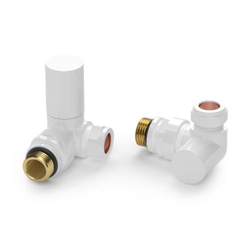Image of VANCOCO White 15mm /1/2'' Towel Rail Valve, Round Head Manual Radiator Valve Standard Connection for Central Heating Modern Bathroom(Corner)