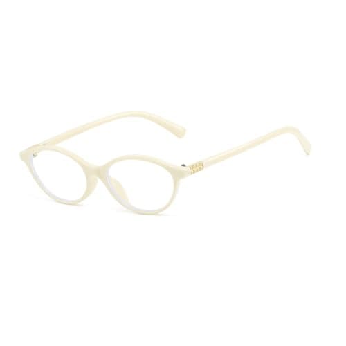 Image of LJCZKA Oval Blue Light Glasses for Women Men Small Oval Cat Eye Frame Y2K Anti Eye Satrain Headache Eyeglasses Clear Lens for Computer Gaming (Beige, 0.0, x)