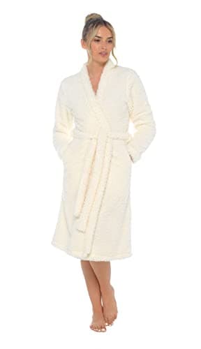 Image of Lora Dora Womens Luxury Teddy Bear Fleece Long Cardigan Robe + Belt Ladies Dressing Gown Cream L/UK 16-18