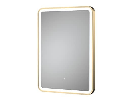 Image of nuie LQ702 Mirrors Modern Bathroom Wall Hung Framed Touch Sensor LED Mirror with Demister, 700mm x 500mm, Brushed Brass
