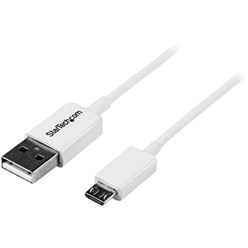 Image of StarTech.com USBPAUB1MW 3.3 ft (1 m) USB to Micro USB Cable, USB 2.0 A to Micro B, White, Micro USB Cable