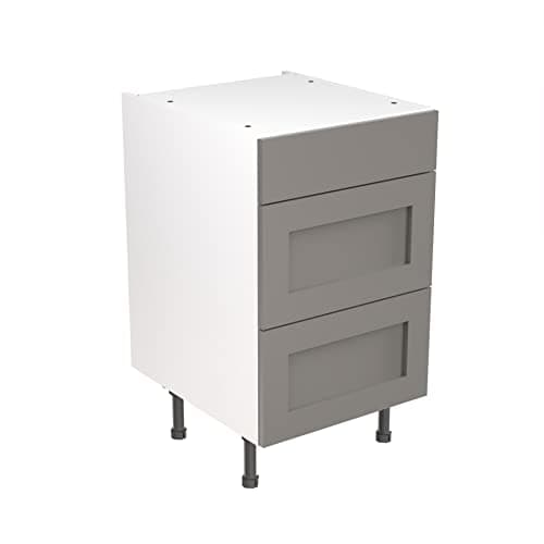 Image of Kitchen Kit Flatpack Base Cabinet - Shaker Door - Screwless Quick Build Kitchen Unit - Base Unit - 3 Drawer - 500x870mm - Dust Grey Matt